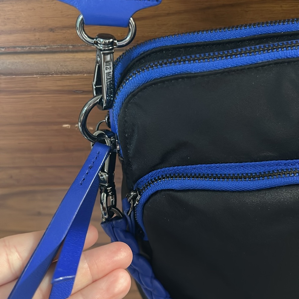 MZ Wallace Bowery Pocket Black and Cobalt Blue Crossbody Bag - Picture 7 of 16